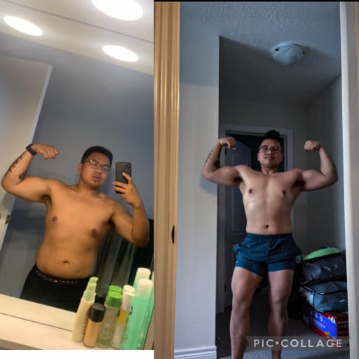 A before and after photo of a 5'5" male showing a weight reduction from 183 pounds to 173 pounds. A respectable loss of 10 pounds.