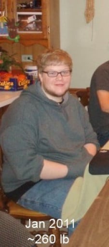 A picture of a 5'9" male showing a weight cut from 260 pounds to 160 pounds. A respectable loss of 100 pounds.