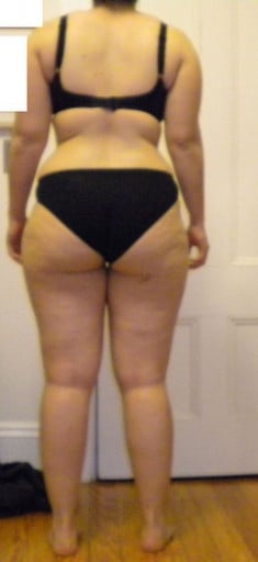 A before and after photo of a 5'3" female showing a snapshot of 172 pounds at a height of 5'3