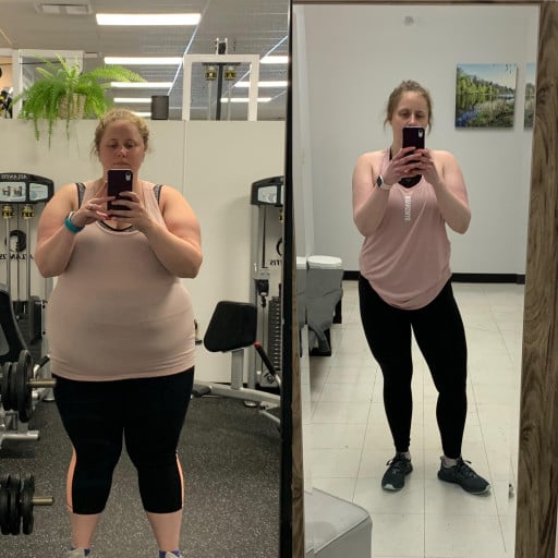 5 feet 7 Female Before and After 118 lbs Fat Loss 298 lbs to 180 lbs