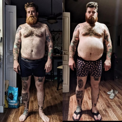 5'11 Male Progress Pics of 58 lbs Fat Loss 300 lbs to 242 lbs