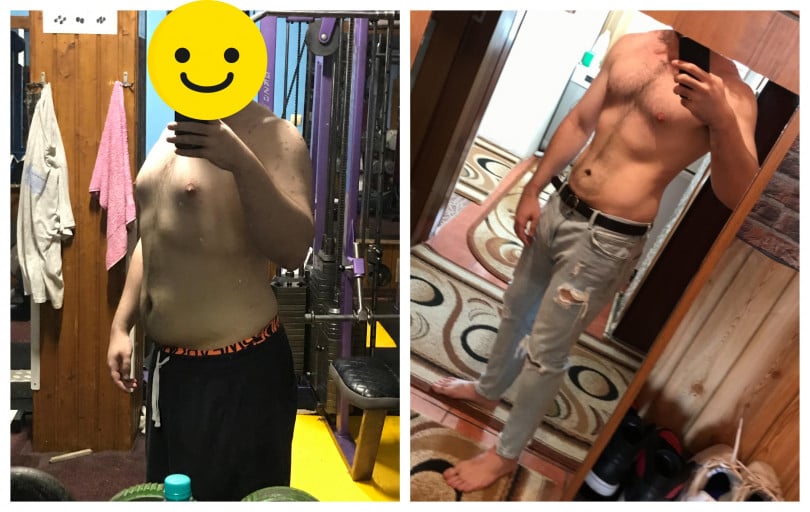 A progress pic of a 6'0" man showing a fat loss from 255 pounds to 189 pounds. A net loss of 66 pounds.