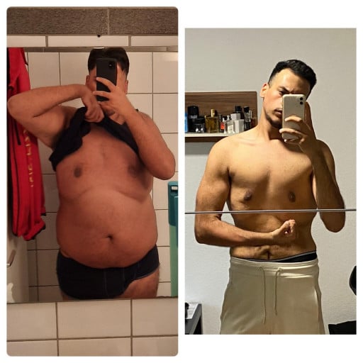 6 feet 1 Male Before and After 106 lbs Weight Loss 276 lbs to 170 lbs