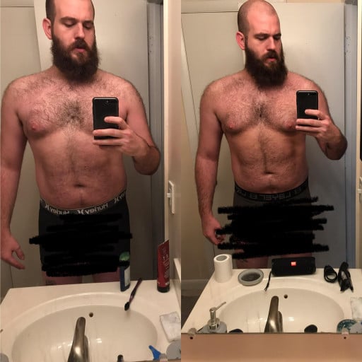 A photo of a 6'4" man showing a weight gain from 265 pounds to 272 pounds. A total gain of 7 pounds.