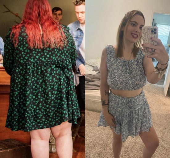 Before and After 173 lbs Fat Loss 5 feet 7 Female 307 lbs to 134 lbs
