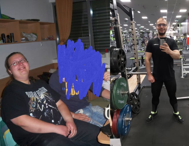 A photo of a 5'10" man showing a weight cut from 330 pounds to 196 pounds. A respectable loss of 134 pounds.