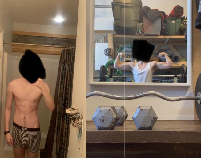 6 foot Male 20 lbs Muscle Gain Before and After 135 lbs to 155 lbs