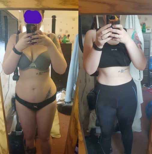 Before and After 15 lbs Fat Loss 5'6 Female 177 lbs to 162 lbs