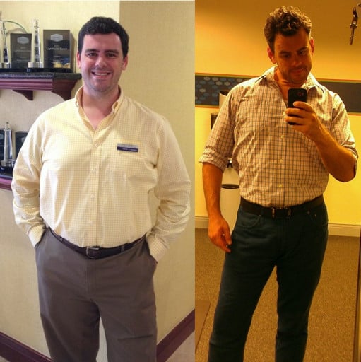 A picture of a 6'0" male showing a weight loss from 235 pounds to 205 pounds. A respectable loss of 30 pounds.