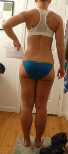 A photo of a 5'4" woman showing a snapshot of 140 pounds at a height of 5'4