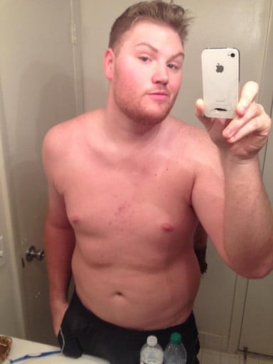 A photo of a 6'2" man showing a weight loss from 290 pounds to 260 pounds. A net loss of 30 pounds.