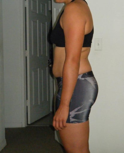 A photo of a 5'5" woman showing a snapshot of 160 pounds at a height of 5'5