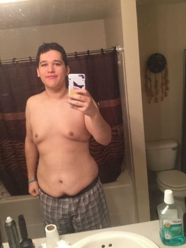 A progress pic of a 6'2" man showing a weight loss from 340 pounds to 267 pounds. A net loss of 73 pounds.