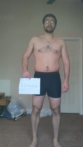 A picture of a 6'1" male showing a snapshot of 220 pounds at a height of 6'1