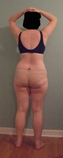 A progress pic of a 5'4" woman showing a weight reduction from 167 pounds to 149 pounds. A total loss of 18 pounds.