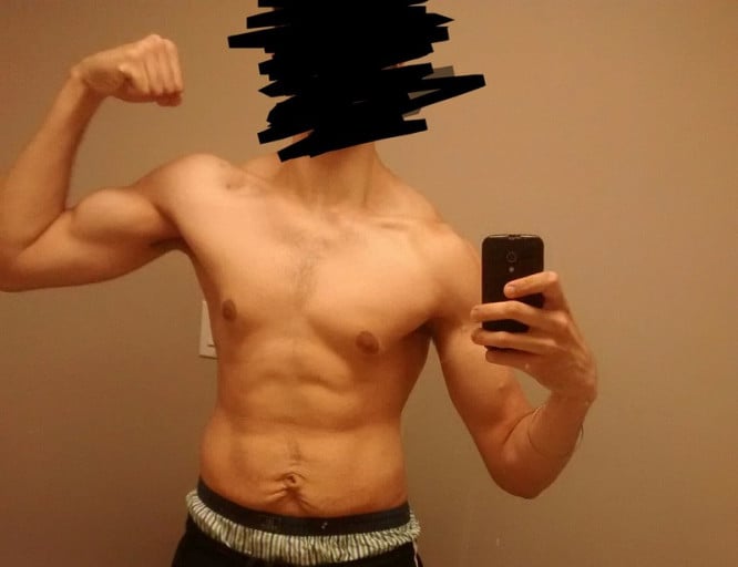 A progress pic of a 6'3" man showing a snapshot of 176 pounds at a height of 6'3