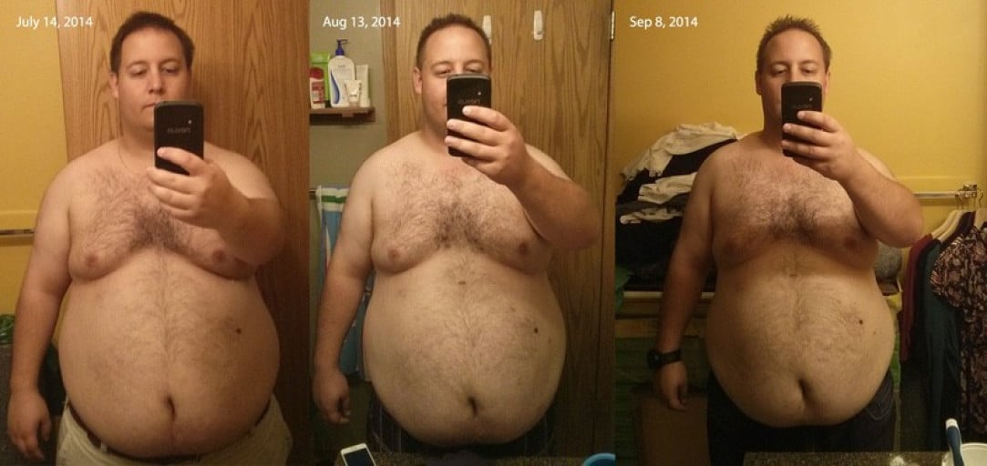 A picture of a 5'7" male showing a weight loss from 310 pounds to 290 pounds. A respectable loss of 20 pounds.