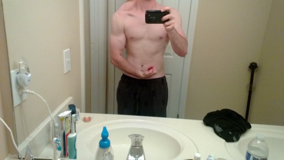A before and after photo of a 6'0" male showing a muscle gain from 169 pounds to 178 pounds. A total gain of 9 pounds.
