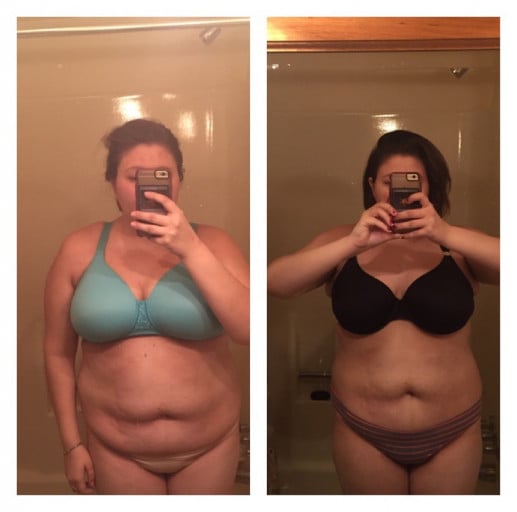 5'5 Female 15 lbs Fat Loss Before and After 230 lbs to 215 lbs