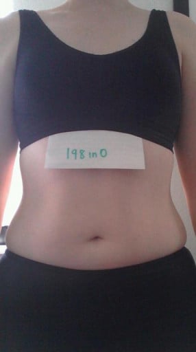 A photo of a 5'7" woman showing a snapshot of 154 pounds at a height of 5'7