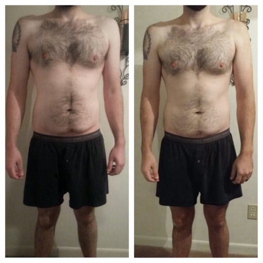 A before and after photo of a 6'2" male showing a weight loss from 200 pounds to 192 pounds. A respectable loss of 8 pounds.