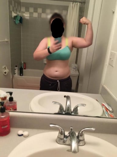 A photo of a 5'2" woman showing a fat loss from 176 pounds to 167 pounds. A respectable loss of 9 pounds.