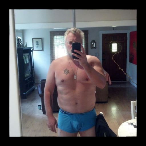A picture of a 6'0" male showing a fat loss from 281 pounds to 253 pounds. A net loss of 28 pounds.