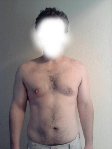 A photo of a 5'8" man showing a weight loss from 190 pounds to 160 pounds. A respectable loss of 30 pounds.