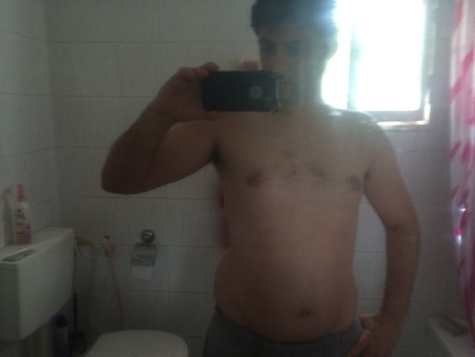 A progress pic of a 5'11" man showing a weight loss from 217 pounds to 171 pounds. A net loss of 46 pounds.