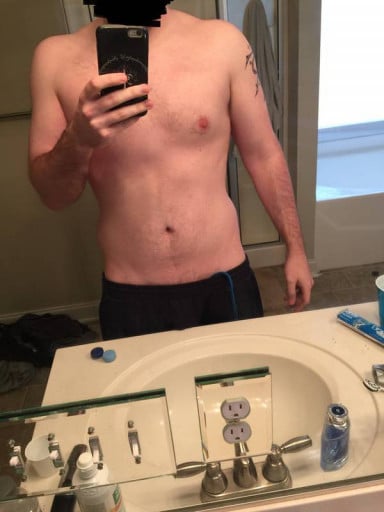A picture of a 6'4" male showing a fat loss from 279 pounds to 241 pounds. A net loss of 38 pounds.