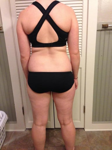 A photo of a 5'6" woman showing a snapshot of 151 pounds at a height of 5'6