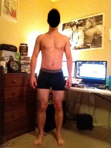 A photo of a 5'8" man showing a snapshot of 144 pounds at a height of 5'8