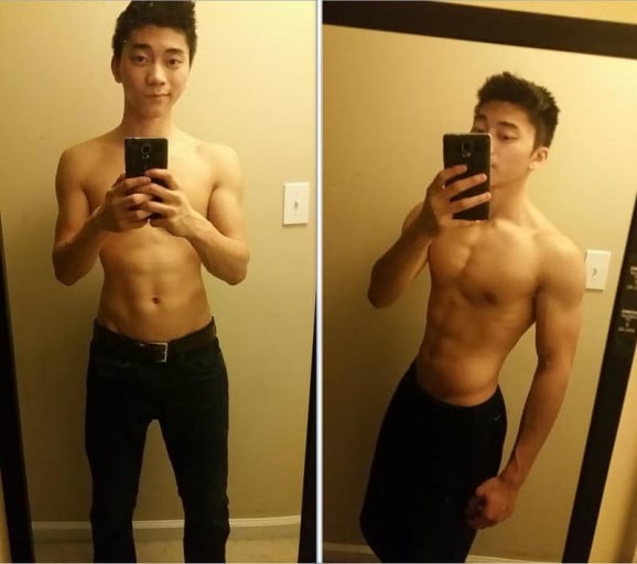 15 lbs Muscle Gain Before and After 5'8 Male 120 lbs to 135 lbs
