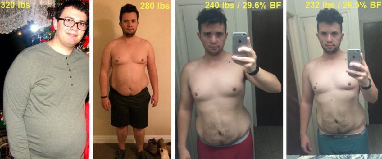 88 lbs Fat Loss Before and After 6 foot Male 320 lbs to 232 lbs