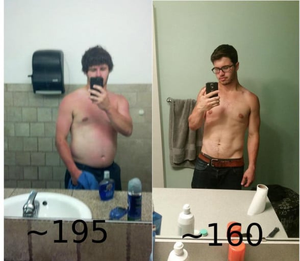 Progress Pics of 35 lbs Fat Loss 5'5 Male 195 lbs to 160 lbs