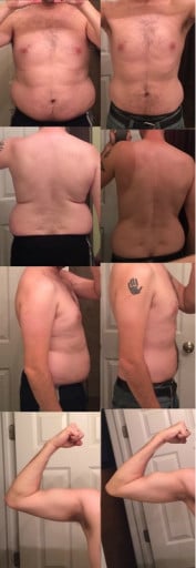 A picture of a 6'2" male showing a fat loss from 235 pounds to 183 pounds. A net loss of 52 pounds.