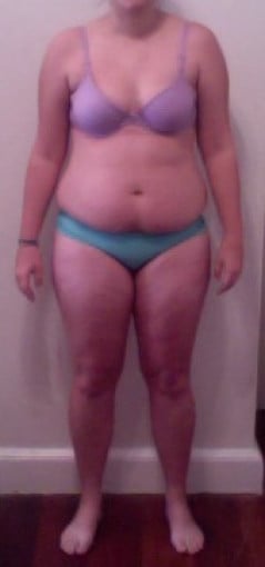 A progress pic of a 5'9" woman showing a snapshot of 225 pounds at a height of 5'9