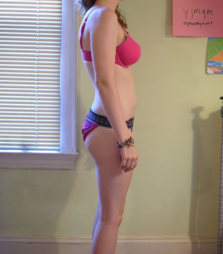 A picture of a 5'4" female showing a snapshot of 128 pounds at a height of 5'4