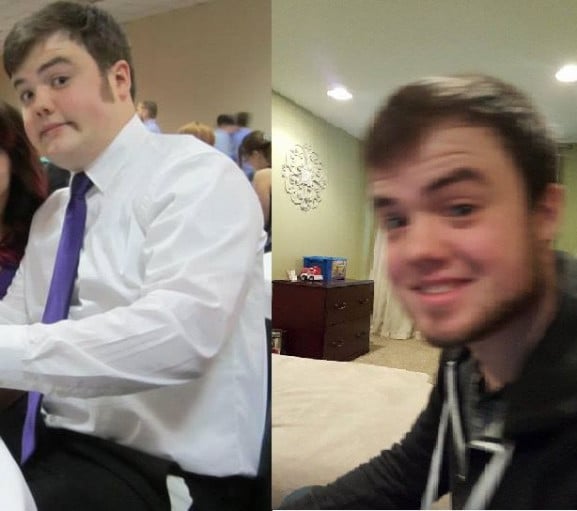 A picture of a 5'10" male showing a weight loss from 235 pounds to 185 pounds. A net loss of 50 pounds.