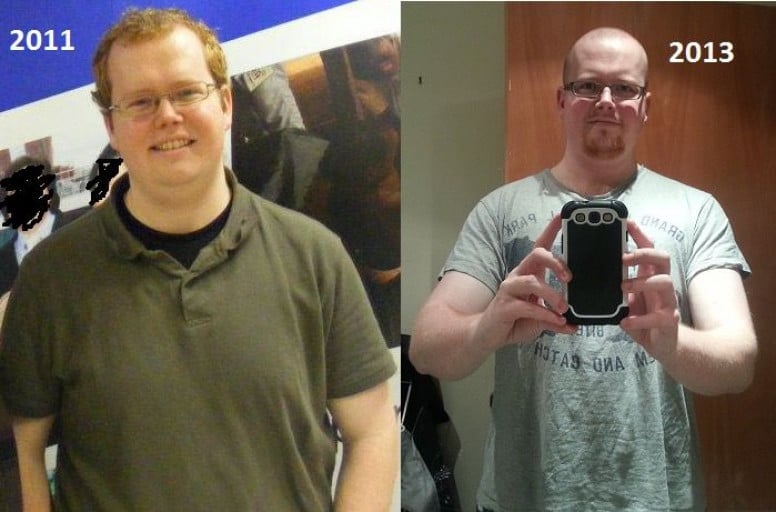 A progress pic of a 6'1" man showing a fat loss from 235 pounds to 205 pounds. A total loss of 30 pounds.