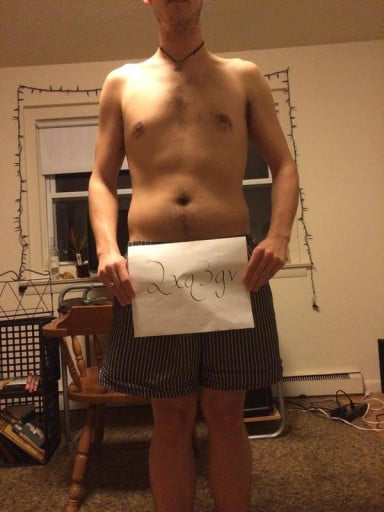 A photo of a 5'8" man showing a snapshot of 146 pounds at a height of 5'8