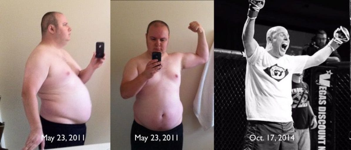 M/32/5'10" [275 > 190 = 85lbs lost] (~3 years) Went from fat, sick and wildly out of shape 3 years ago to winning my first amateur Mixed Martial Arts fight in Las Vegas last night