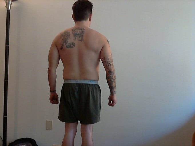 A progress pic of a 5'4" man showing a snapshot of 146 pounds at a height of 5'4