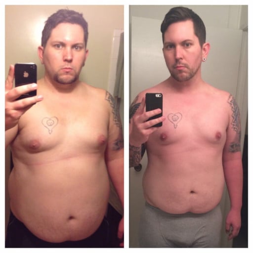 A picture of a 6'2" male showing a weight loss from 318 pounds to 258 pounds. A respectable loss of 60 pounds.