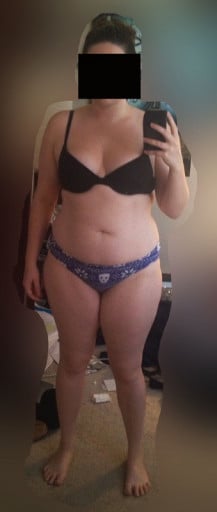 A progress pic of a 5'2" woman showing a snapshot of 166 pounds at a height of 5'2