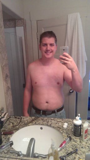 A photo of a 5'9" man showing a weight loss from 235 pounds to 212 pounds. A respectable loss of 23 pounds.
