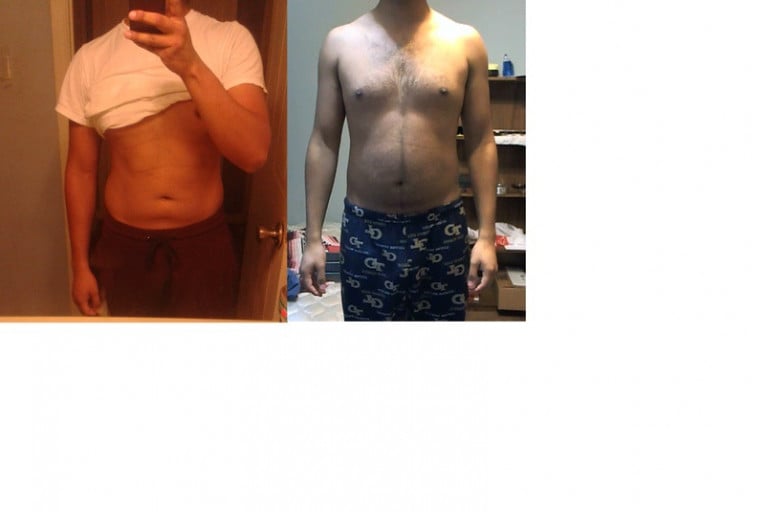 A photo of a 5'9" man showing a weight cut from 163 pounds to 157 pounds. A total loss of 6 pounds.