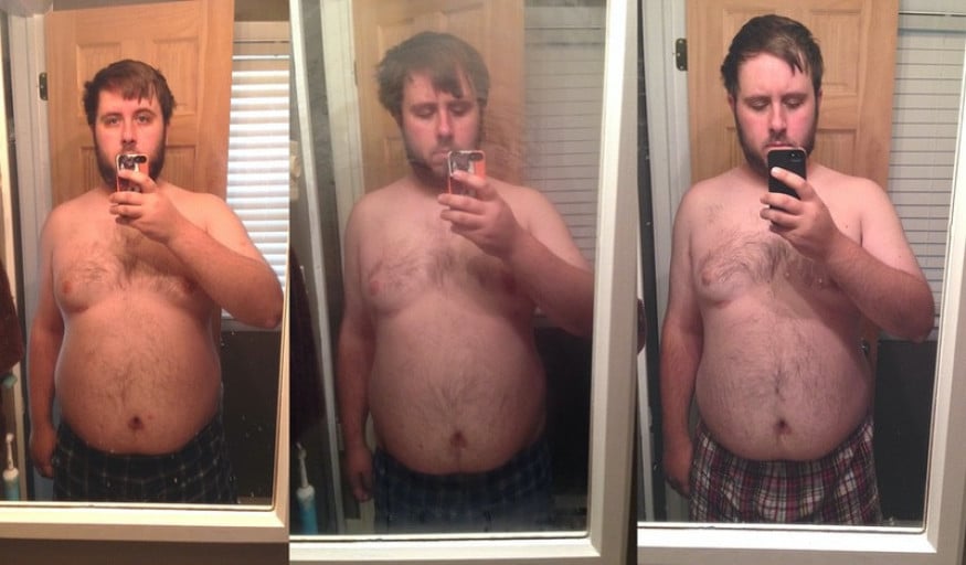 A photo of a 5'11" man showing a weight cut from 265 pounds to 238 pounds. A net loss of 27 pounds.
