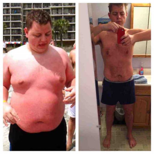 A progress pic of a 5'11" man showing a fat loss from 284 pounds to 180 pounds. A total loss of 104 pounds.