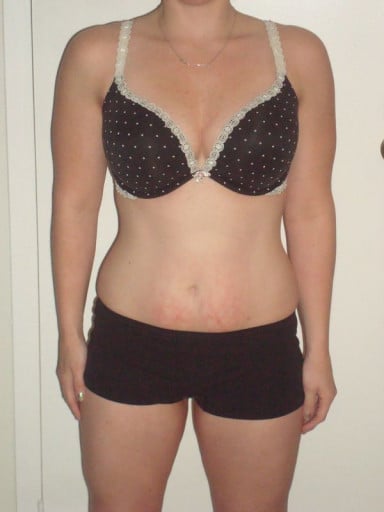 A progress pic of a 5'0" woman showing a snapshot of 125 pounds at a height of 5'0